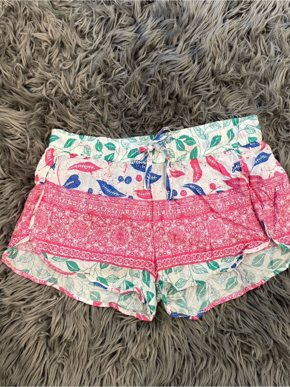 Lagaci Pink & Green Patterned Drawstring Shorts